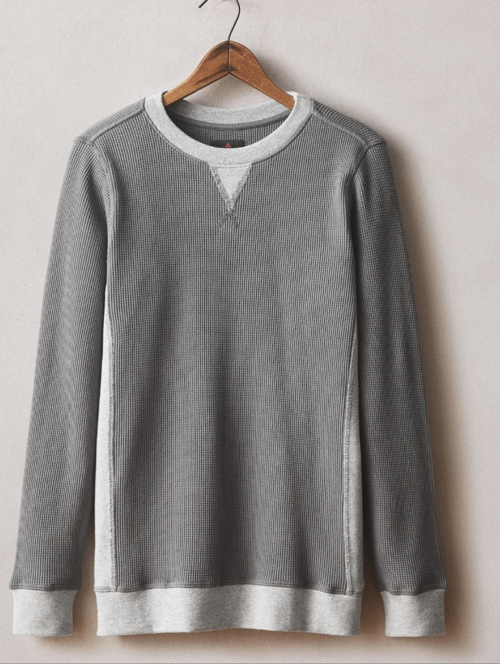 American Giant Gray Waffle Thermal Long-Sleeve Shirt with Light Gray Trim